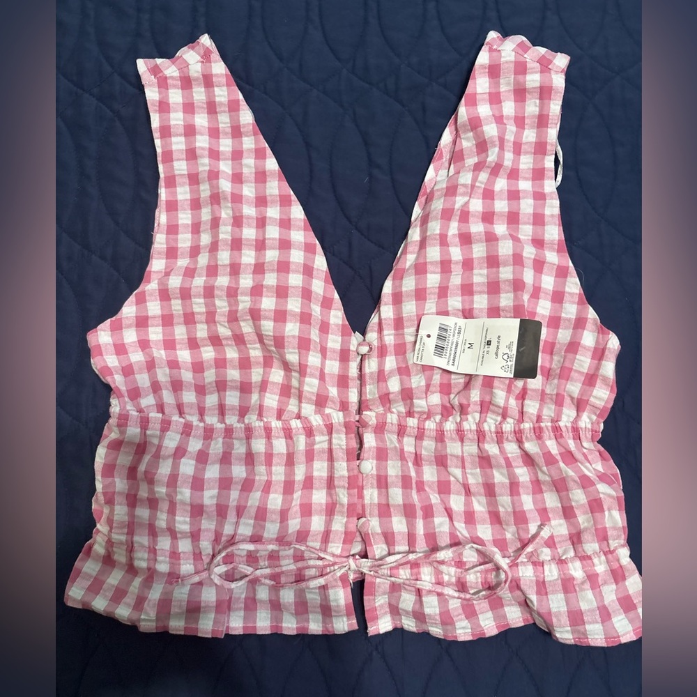 Pink Gingham Sleeveless Blouse